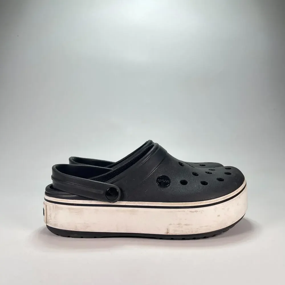 Crocs Crocband Platform Clogs Black White Comfort Slip On Shoes Women's Size 8